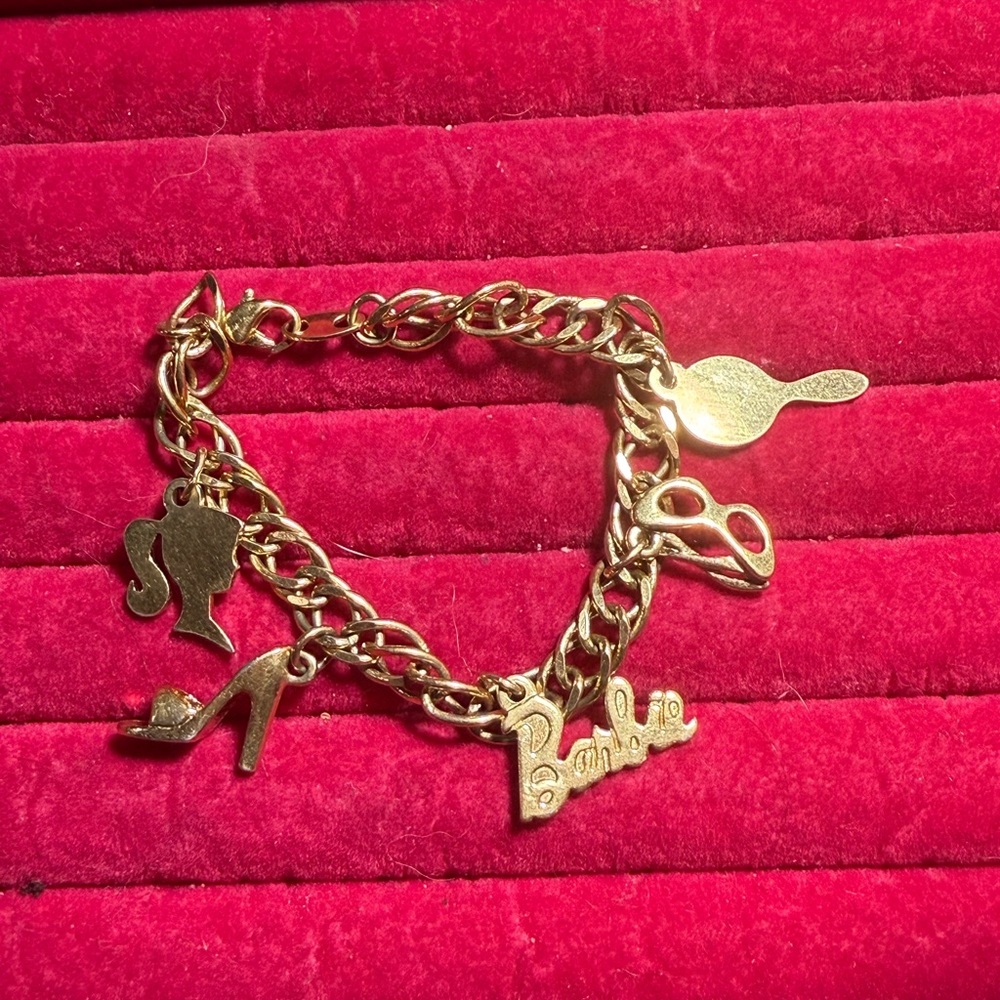 Gold Tone‎ Charm Bracelet with Barbie Charms